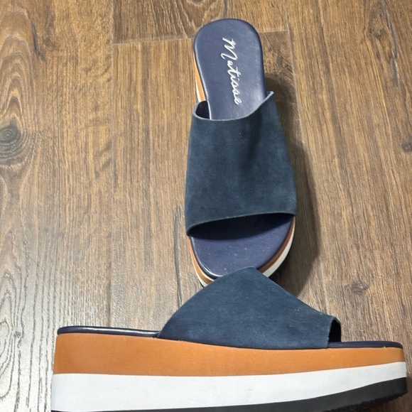 Matisse Femme suede Leather platform sandals in navy size 10 New - Picture 5 of 6